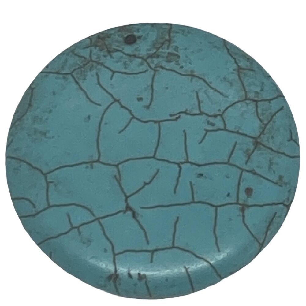 Simulated Turquoise Pendant Round Stone Disc 1 5/8” Pendant Fashion Collectible - Picture 9 of 9
